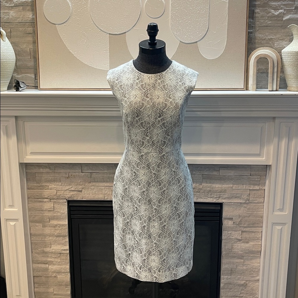 Bananaā Republic Dress Womens 4 Gray Mint Sheath Floral Lace Sleeveless Cocktail